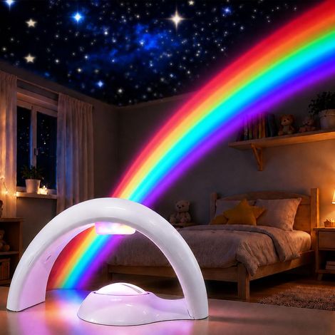 Projecteur Arc-en-Ciel Veilleuse Enfant LED, Lampe Arc-en-Ciel avec Minuterie 10 Min, Alimentation USB ou Piles, Projection Mur et Plafond, Veilleuse Chambre Bébé Fille Garçon (1/5)