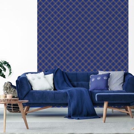 Papier peint intissé pré-encollé - RÉTRO ORNEMENTS BLEU ET JAUNE - 1 rouleau de 300x60cm (1/5)