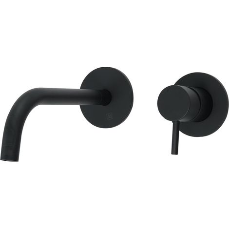 JTP Vos 2-Hole Wall Mounted Basin Mixer Tap with 200mm Slim Spout - Matt Black (1/2)