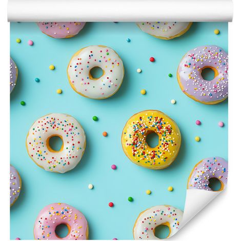 Bunte Donut-Tapete in Aquamarin und Türkis für Wohn- und Schlafzimmer, 50 x 1000 cm (1/4)