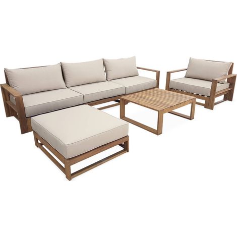 sweeek - Gartengarnitur aus Holz 5 Sitze - Mendoza Holzfarben / Beige