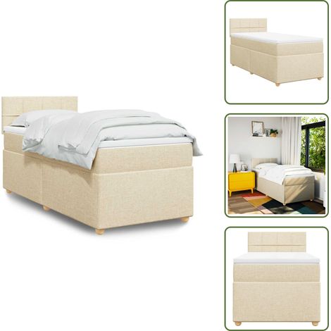 The Living Store Giroletto a Molle con Materasso Crema 80x200 cm inTessuto - Materasso a molle insacchettate