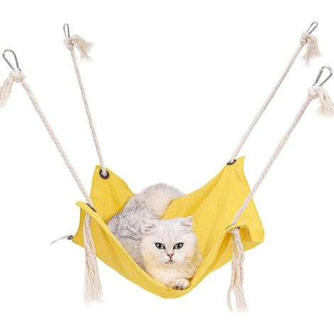 SABIR Hamac pour Chat Respirant, Durable Lit Suspendu pour Chat Double Lin en Coton Hamac Suspendu pour Chat Confortable Pas Etouffant Lit Hamac pour (1/5)