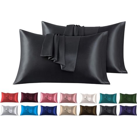 Taies d'oreiller en satin, 50 x 70 cm, lot de 2, taies d'oreiller en satin noir, taies d'oreiller douces pour votre peau