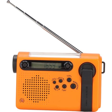Radio d'urgence portable avec alarme SOS, grande capacité de mémoire, FM, AM, SW, chargement solaire, radio Orange (1/5)