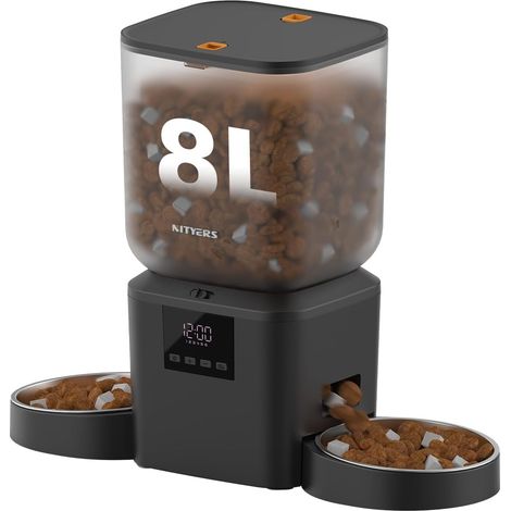 Distributeur Croquettes Chat Automatique 2 Bols, 8L Grande Capacité