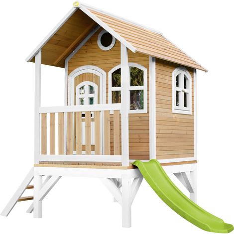 Axi Tom Maison Enfant Avec Toboggan Vert Clair Aire De Jeux Pour L'Extérieur En Marron & Blanc Maisonnette / Cabane De Jeu En Bois Fsc