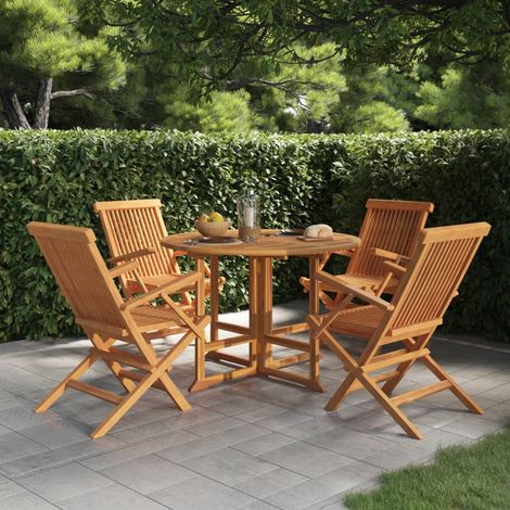 Ensemble à dîner d'extérieur pliable 5 pcs,Table et Chaises pliables pour Jardin,terrasse Bois solide de teck -15032 (1/5)