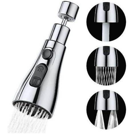Douchette Robinet Cuisine 3 Modes- 360 Degres Embout pour Robinet Cuisine, Tete de Robinet, Mitigeur Evier Douchette, Rallonge pour Robinet de Cuisine (Argent) (1/5)