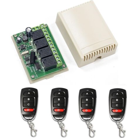 Commutateur de télécommande DC 12V 24V 4CH 433Mhz RF Module récepteur de Relais sans Fil avec 4 émetteurs, pour Coffre de Camion, Moteur, Garage, Serrure électrique (1/5)