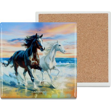 Tovaglietta quadrata in ceramica con cavalli al galoppo, tazza da tè POD, confezione regalo