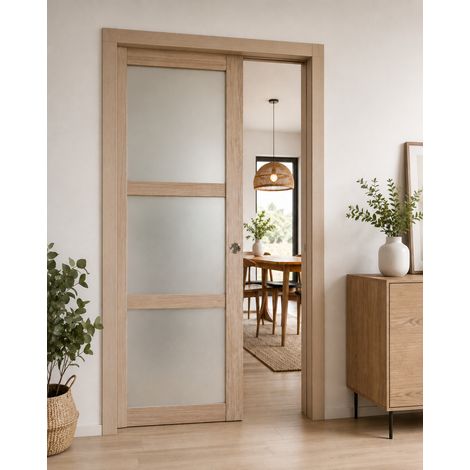 Gd Menuiseries – Porte coulissante en bois fraké vitrée H204 x L83 cm – Galandage avec rail aluminium – Finition élégante pour intérieur moderne (1/5)