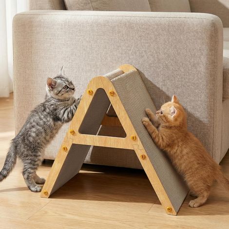 Conlun Griffoir Chat Forme A, Grattoir Triangulaire 2-en-1 (Vertical et Plat), Carton Ondulé Réversible Double Face, Planche Idéale pour Chaton ≤ 5kg, Préserve Canapé, Petit (1/5)