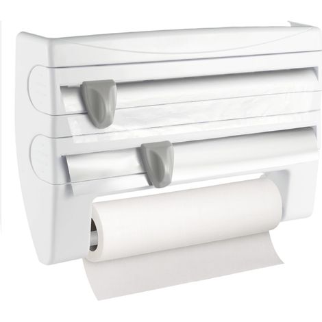 Cling Film Dispenser and Cutter Kitchen Roll Holder Wall Mounted Plastic Wrap Tin Foil Dispenser and Cutter with Cutting Machine and Tissue Holder Easy to Install Fit 30.5CM White 38 x 24 x 7CM (1/5)