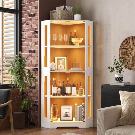 MEUBLIV Vetrina alta bianca 40x40x165 cm con LED, presa e vano contenitore (1/5)