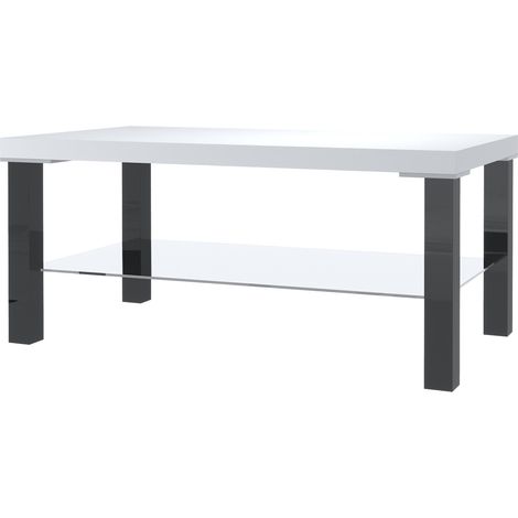 BELINI Table Salon - Table Basse Salon avec Verre NEX SK I Tables Basses de Salon - Teille: 45 x 90 x 43,5 cm I Table de Salon Basse - Couleur: Noir/Blanc (1/4)
