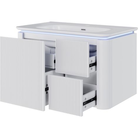 Mueble de lavabo de pared 80,5 x 47,5 x 51 cm MDF con lavabo cerámico blanco MODENUIT (1/5)