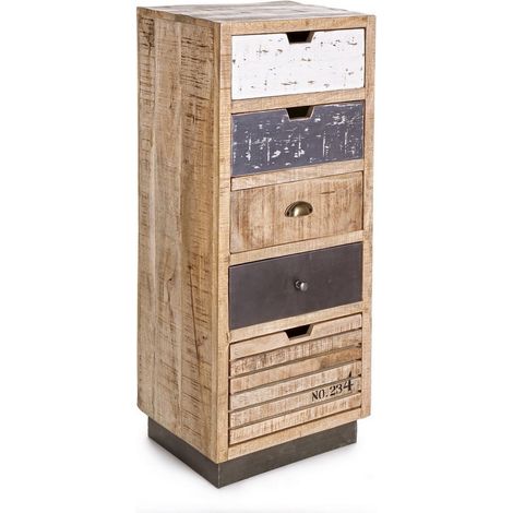 Cassettiera "Tudor" con struttura in mango e base in acciaio, 45 x 35 x110h cm (1/5)