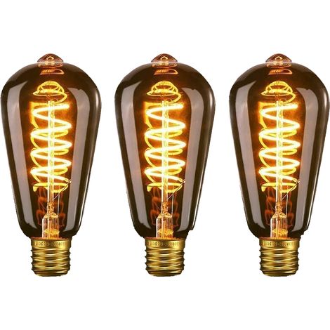 Paquete de 3 bombillas LED E27 ST64 de 4W con filamento helicoidal, regulables, luz blanca cálida de 2200K para decoración de interiores. (1/5)