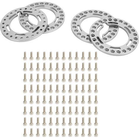 4 bagues de jante en alliage d'aluminium remplacement 1.9 pouces pour roue Axial SCX10 90046 1/10, argent (1/5)