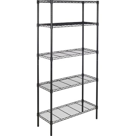 Étagère à 5 tablettes étroites réglables en hauteur avec pieds de nivellement, charge max. 795 kg, sans roulettes, Noir, 36 x 91 x 183 cm (1/5)