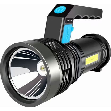 Lampe torche rechargeable à longue portée et à forte puissance, idéale pour la maison et l'extérieur. Éclairage puissant avec éclairage latéral et double source lumineuse LED. Lampe portable avec batt (1/5)