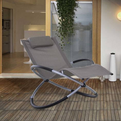 Fauteuil à bascule design moderne pour intérieur et extérieur, en textilène gris, 154 x 80 x 84 cm (1/5)