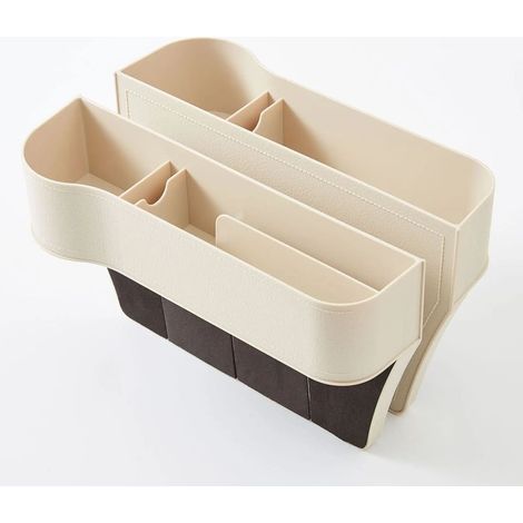 (1 paire beige) 1 paire de boîtes de rangement pour siège auto, pochettes de rangement pour fentes de siège, organisateur universel pour siège auto avec porte-cartes et porte-téléphone. (1/5)