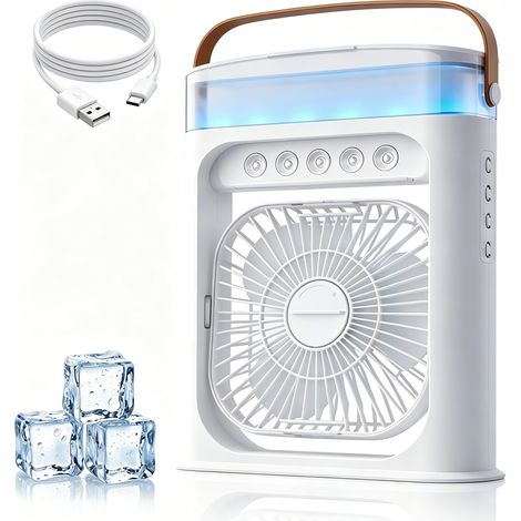 Climatiseur Mobile Portable, 4 en 1 Refroidisseur d'air, Mini Climatiseur Portable 500ML, USB Ventilateur 3 Vitesses, 3 Modes de Brume, 7 Veilleuse, 1-3H Timer, pour Maison et Bureau (1/5)