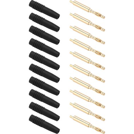 Lot de 10 fiches banane mâle 2mm dorées, connecteurs métalliques isolés avec boîtier, pour équipements de test, noir (1/5)
