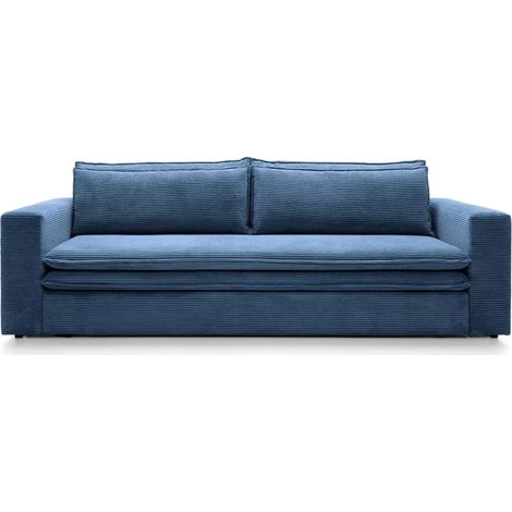 OSCAR PLUS - Canapé droit convertible velours côtelé 3 places Bleu (1/5)
