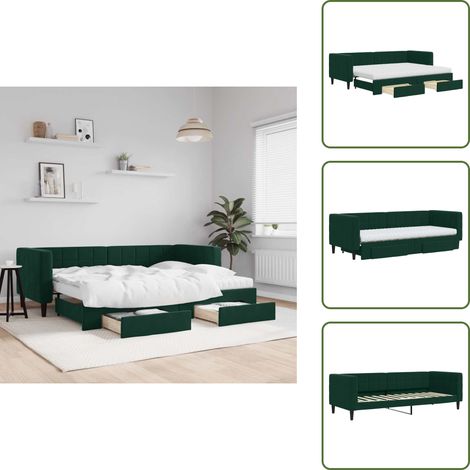 The Living Store Tagesbett Ausziehbar mit Schubladen Dunkelgrün 80x200 cm Samt - Schlafsofa (1/5)