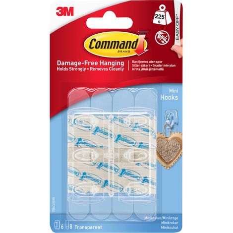 Command™ Clear Mini Hooks with Clear Strips – Pack of 6