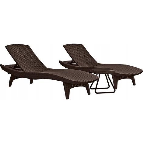 Keter Pacific Ensemble 2 Chaises Longues et Table Brun (1/3)