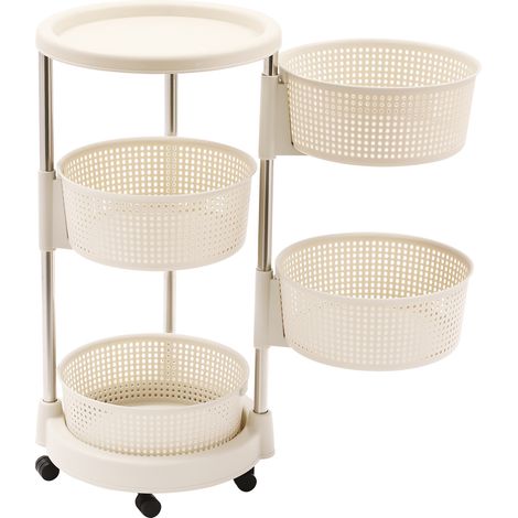 Chariot de rangement de cuisine mobile, étagère de rangement multifonctionnelle, chariot de courses à 4 niveaux + 5 roues universelles, panier grillagé rotatif à 360° (kaki) (1/5)