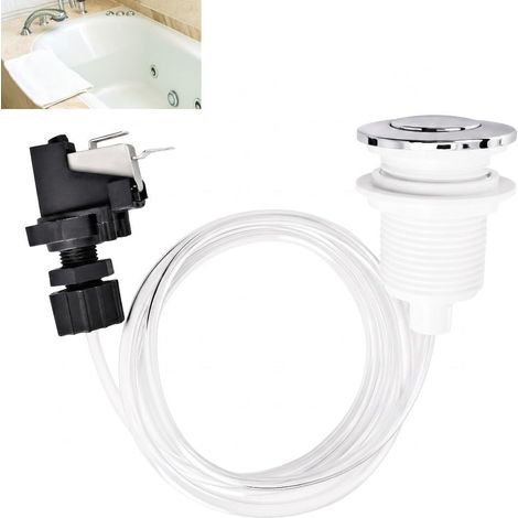 Kit d'Interrupteur Pneumatique 250V 16A, Commutateur à Air Marche/Arrêt avec Bouton-poussoir Chromé et Tuyau de 1 m, pour Broyeur à Déchets, Baignoire Spa, Bain à Remous et Piscine Whirlpool (1/5)