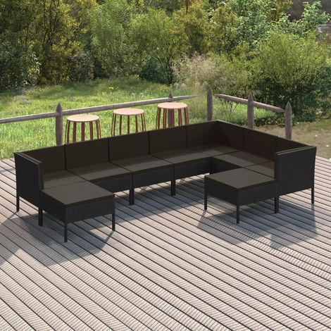 Salon de jardin 9 pcs - Canapé de jardin - Ensembles de Meubles d'exterieur - avec coussins Résine tressée Noir Chic-813200 (1/5)