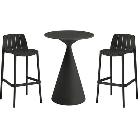 Table et chaises hautes de bistrot empilables "Vaena" - 2 places - Noir (1/4)