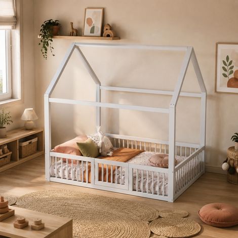 MEUBLIV Letto a casetta 140x200 cm bianco con barriere, senza materasso (1/5)