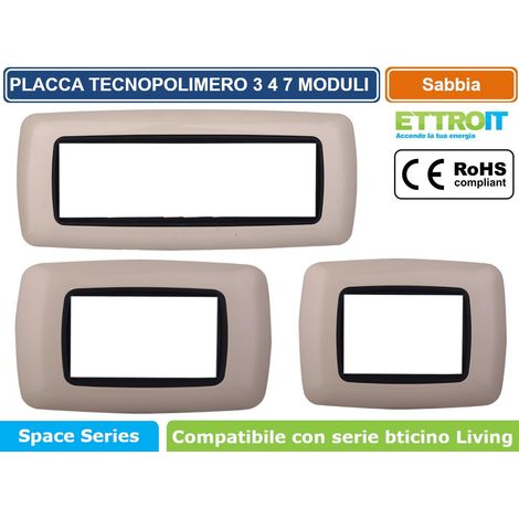 Placca Plastica Bombata Serie Space 3P Colore Sabbia Compatibile Con Bticino Living International