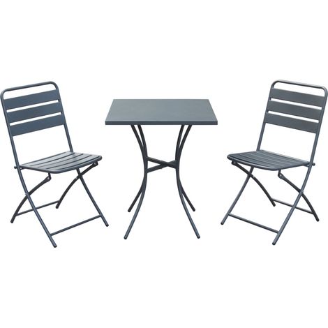Garden Friend Folding Bistro Lounge (1 Tisch 2 Stühle) Stahl Farbe Anthrazit