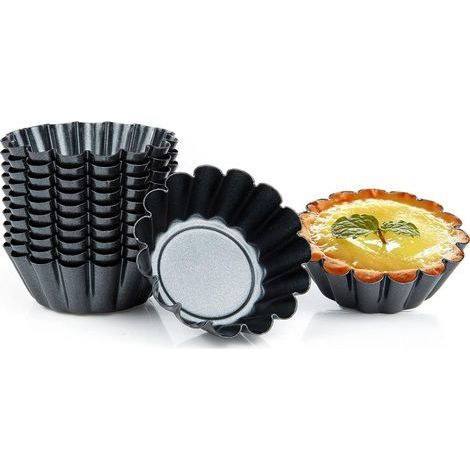 Moules à Tarte aux Oœufs, 12 Pièces Acier Inoxydable Oeuf Tarte Moule, Réutilisables Moules à Tartelettes en Acier au Carbone, Biscuit Moule de Cuisson pour Tartes Puddings Muffins DIY- (1/5)