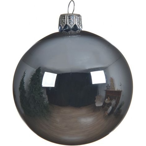 Decorazione albero di Natale Pallina in vetro grigio lucido cm 6