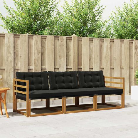 Outdoor-Sofagarnitur mit Kissen 3 pcs Natürlich und Schwarz (1/5)