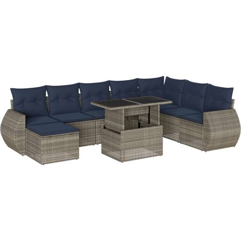 9-teiliges Gartensofa-Set mit Kissen, grau, Polyrattan vidaXL (1/5)