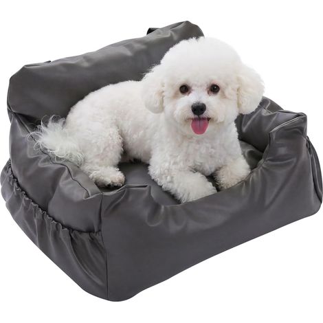 Car Seat for Dogs, Faux Leather, 63 x 55 x 33 cm, with Stable Safety Belt, Soft, Waterproof and Non-Slip, Large, Grey Faux Leather (1/5)