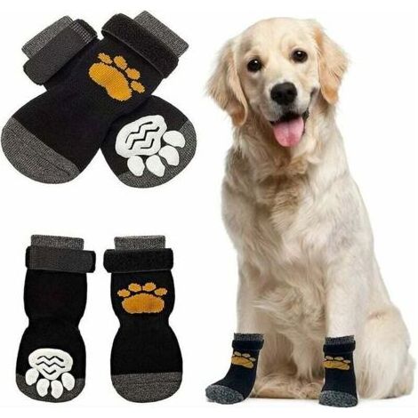 Chaussettes antidérapantes pour chien Chaussettes antidérapantes d'intérieur pour chien 2 paires Chaussettes pour chien Protection des pattes Chaussures pour chien avec sangles réglables Contrôle de t (1/5)