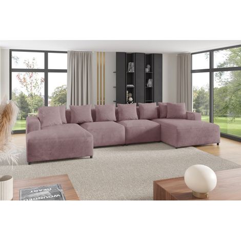 Wohnlandschaft Sofa U-Form Designersofa MEGAN in Stoff Poso Altrosa (1/2)