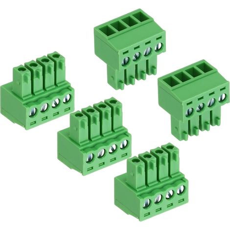 5 borniers PCB, 300V 8A mâle 4 broches pas de 3,5mm, bornier à vis pour connecteur PCB, pour usage industriel, projets électroniques, vert (1/5)
