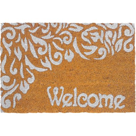 Relaxdays Coconut Doormat 'Welcome', 60x40cm, non-slip, weatherproof, indoor & outdoor door mat, multicoloured (1/5)